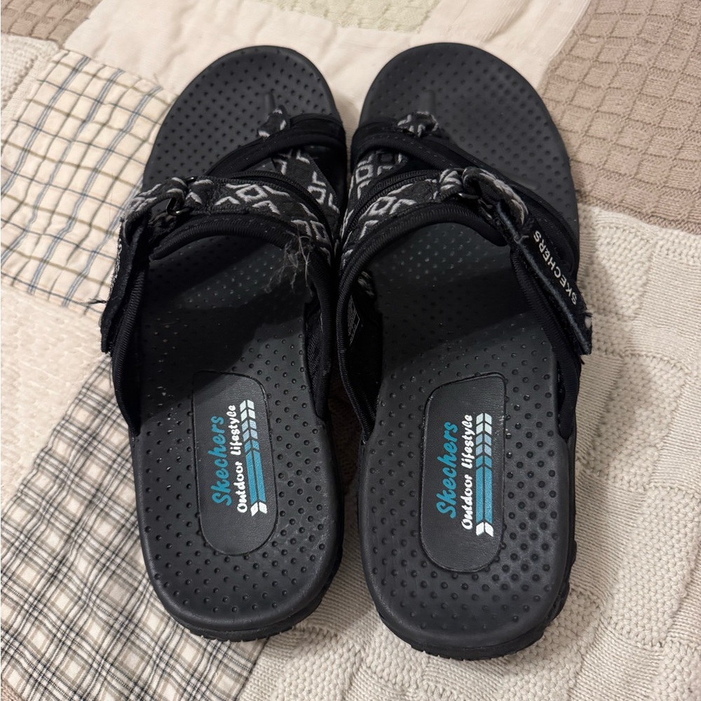 Skechers Black Sporty Sandals with Cushioned Footbed